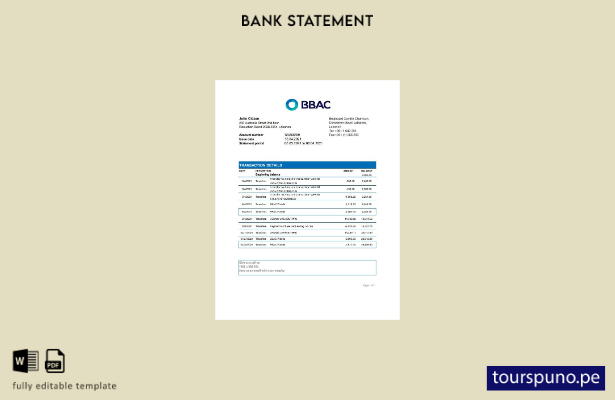listo para imprimir plantilla de Excel de extracto bancario BBAC del Líbano